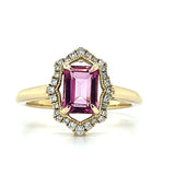WJS Custom 14K Yellow Gold 1.25CT Pink Topaz and 0.18 Carat Total Weight Diamond Ring