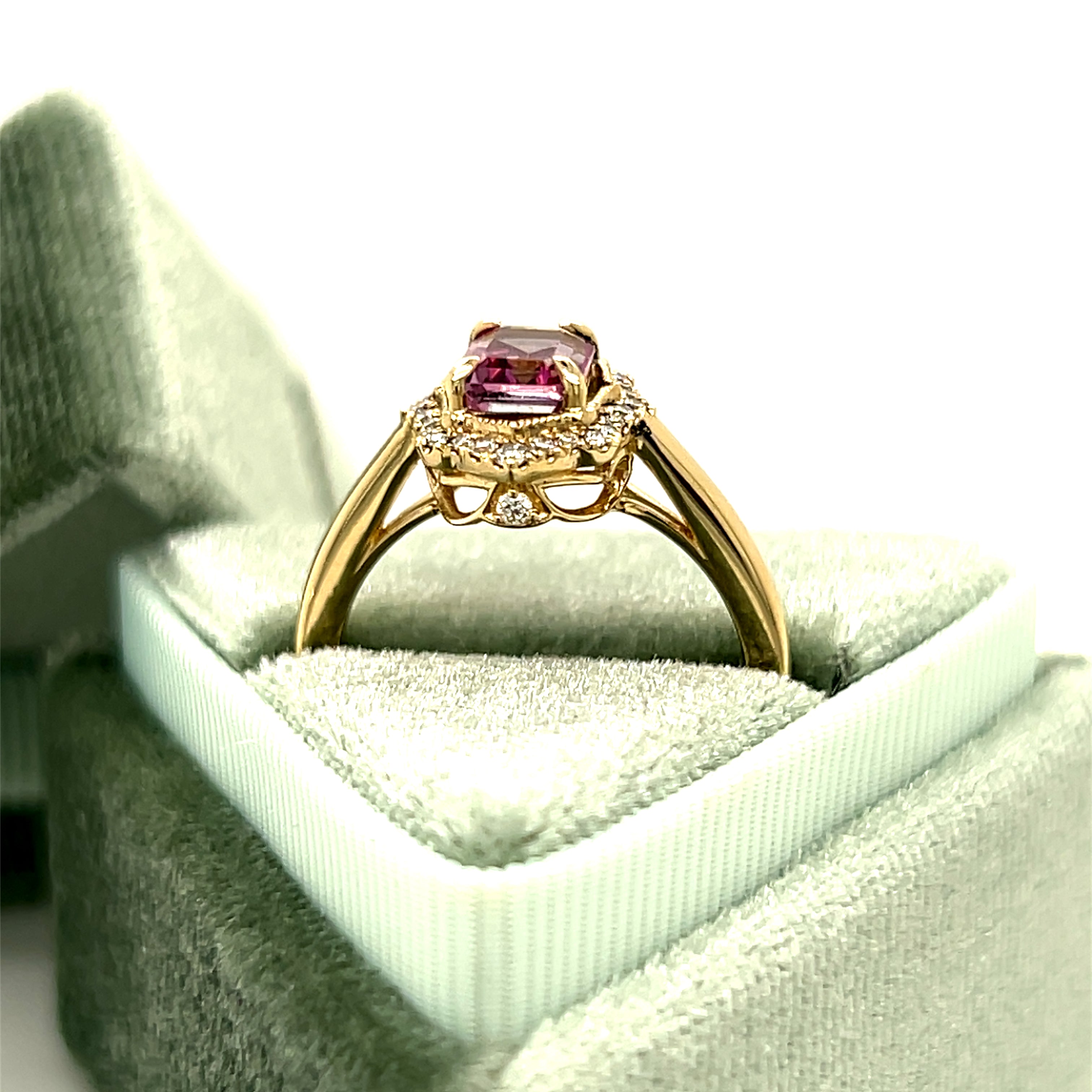 WJS Custom 14K Yellow Gold 1.25CT Pink Topaz and 0.18 Carat Total Weight Diamond Ring