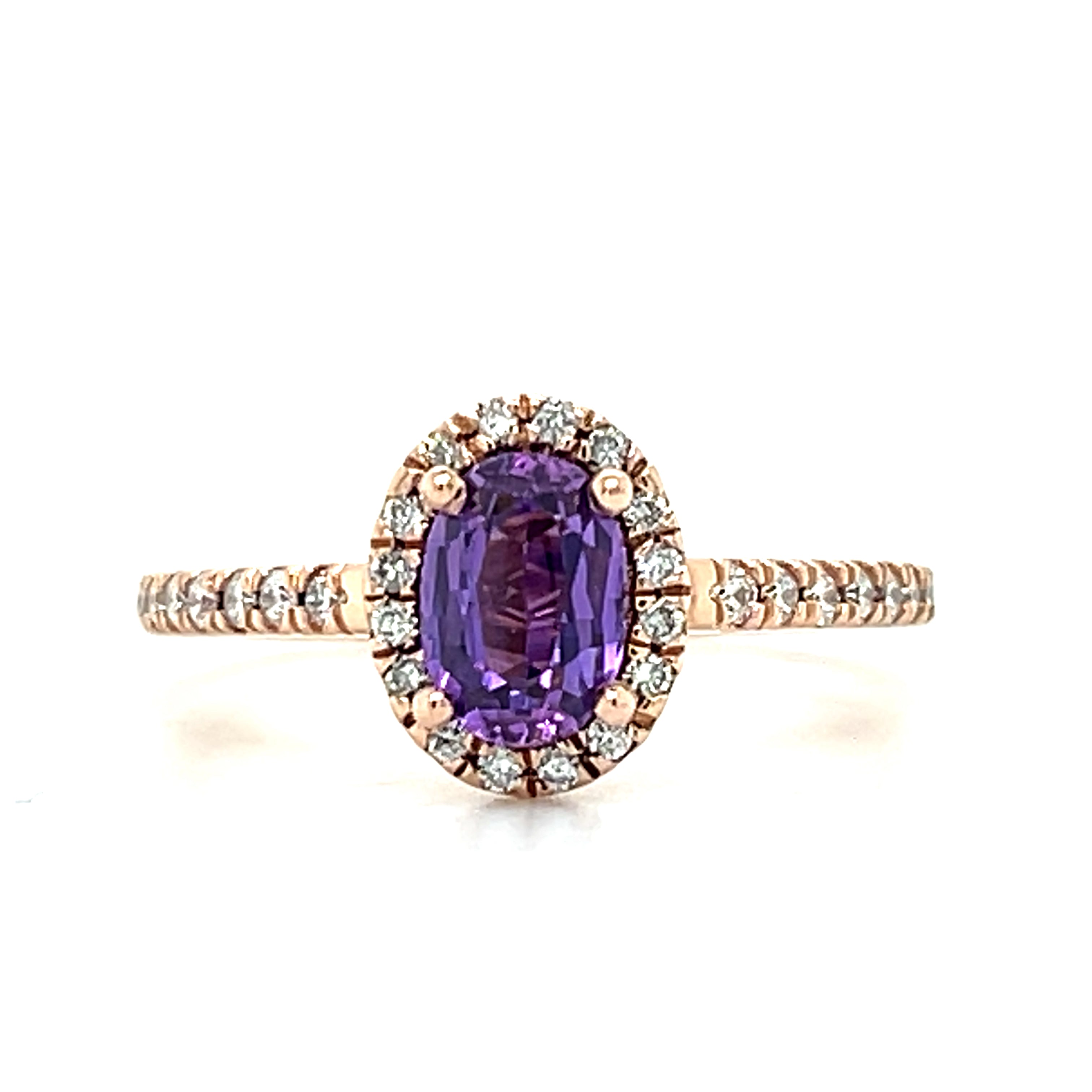 WJS Custom Set 14K Rose Gold 0.25 Carat Diamond Total Weight and 0.72 Carat Oval Amethyst Ring