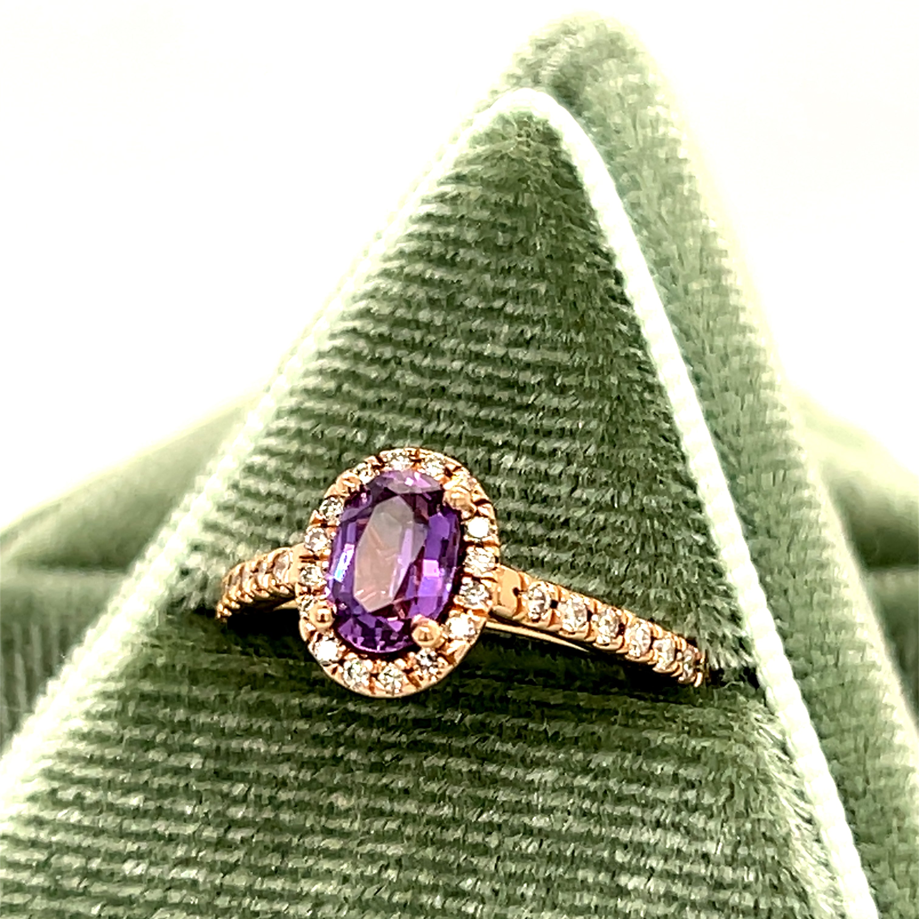 WJS Custom Set 14K Rose Gold 0.25 Carat Diamond Total Weight and 0.72 Carat Oval Amethyst Ring