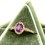 WJS Custom Set 14K Rose Gold 0.25 Carat Diamond Total Weight and 0.72 Carat Oval Amethyst Ring