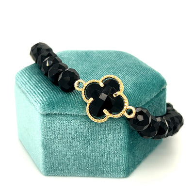 Sterling Silver Yellow Gold Plated Black Clover Stretch Bracelet