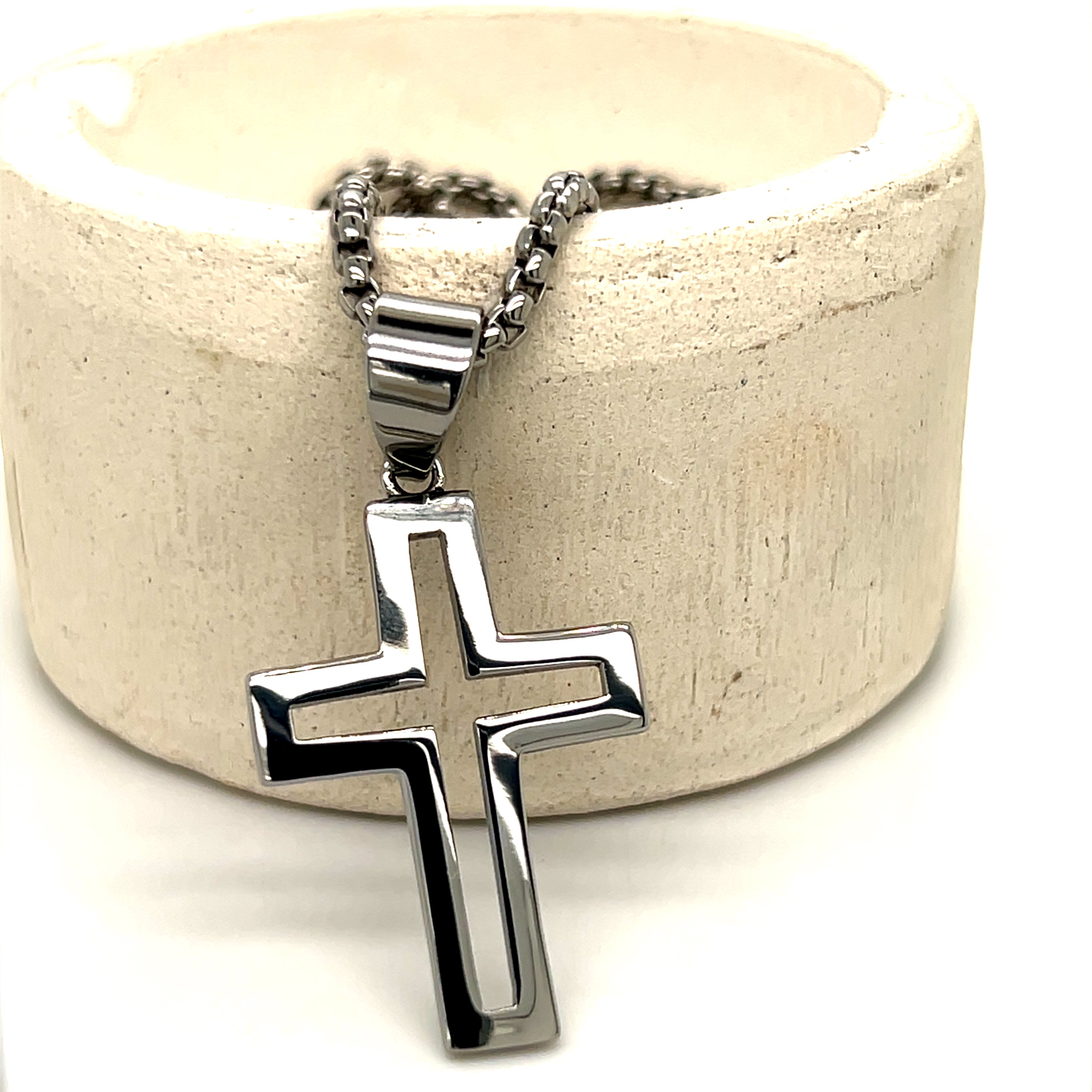 Men's Stainless Steel Cut-Out Cross Necklace