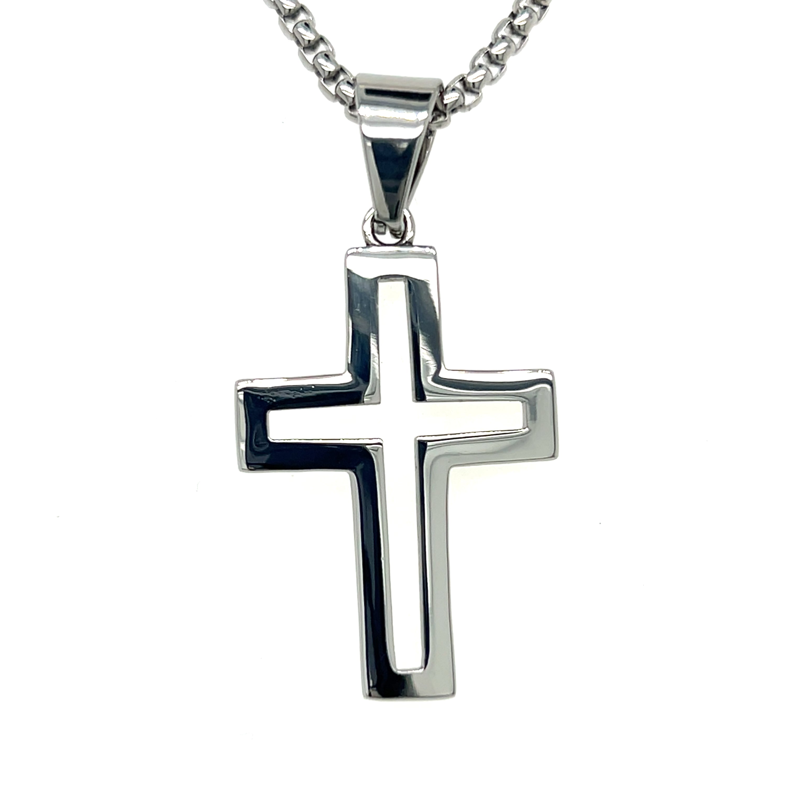 Men's Stainless Steel Cut-Out Cross Necklace