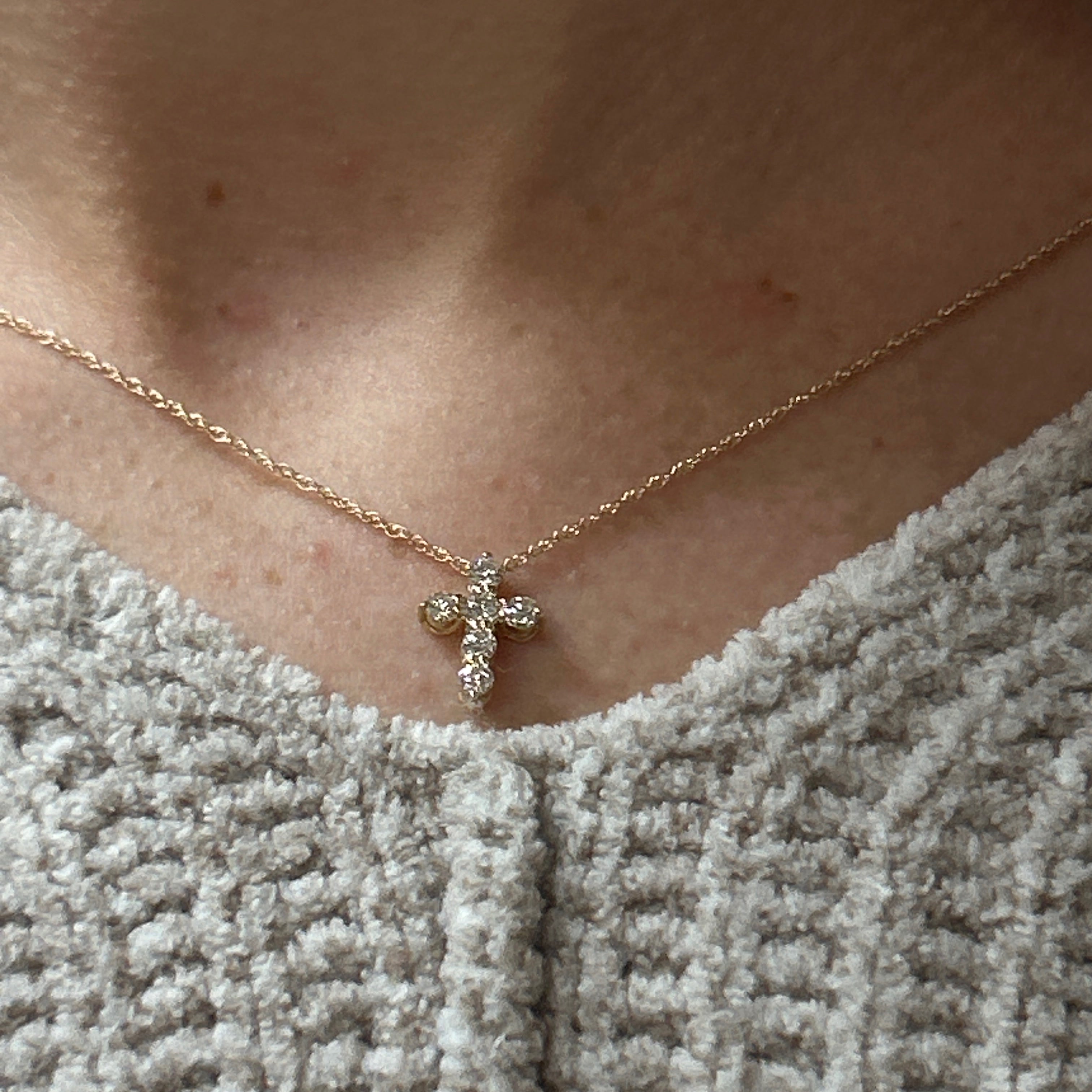14K Yellow Gold No Bail Cross Pendant with 0.45 Carat Total Weight of Natural Diamonds