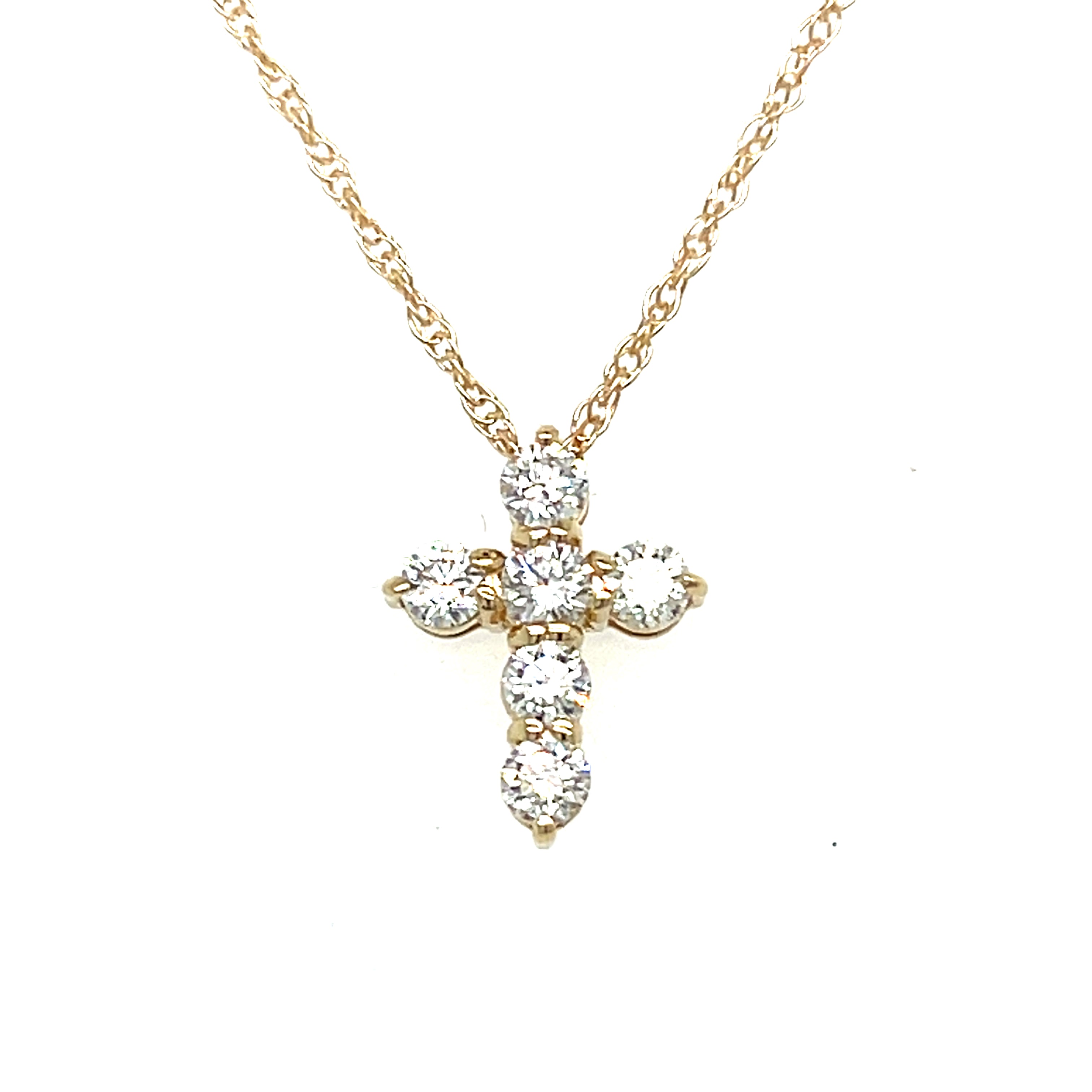 14K Yellow Gold No Bail Cross Pendant with 0.45 Carat Total Weight of Natural Diamonds