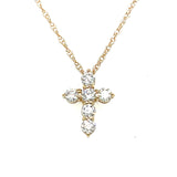14K Yellow Gold No Bail Cross Pendant with 0.45 Carat Total Weight of Natural Diamonds