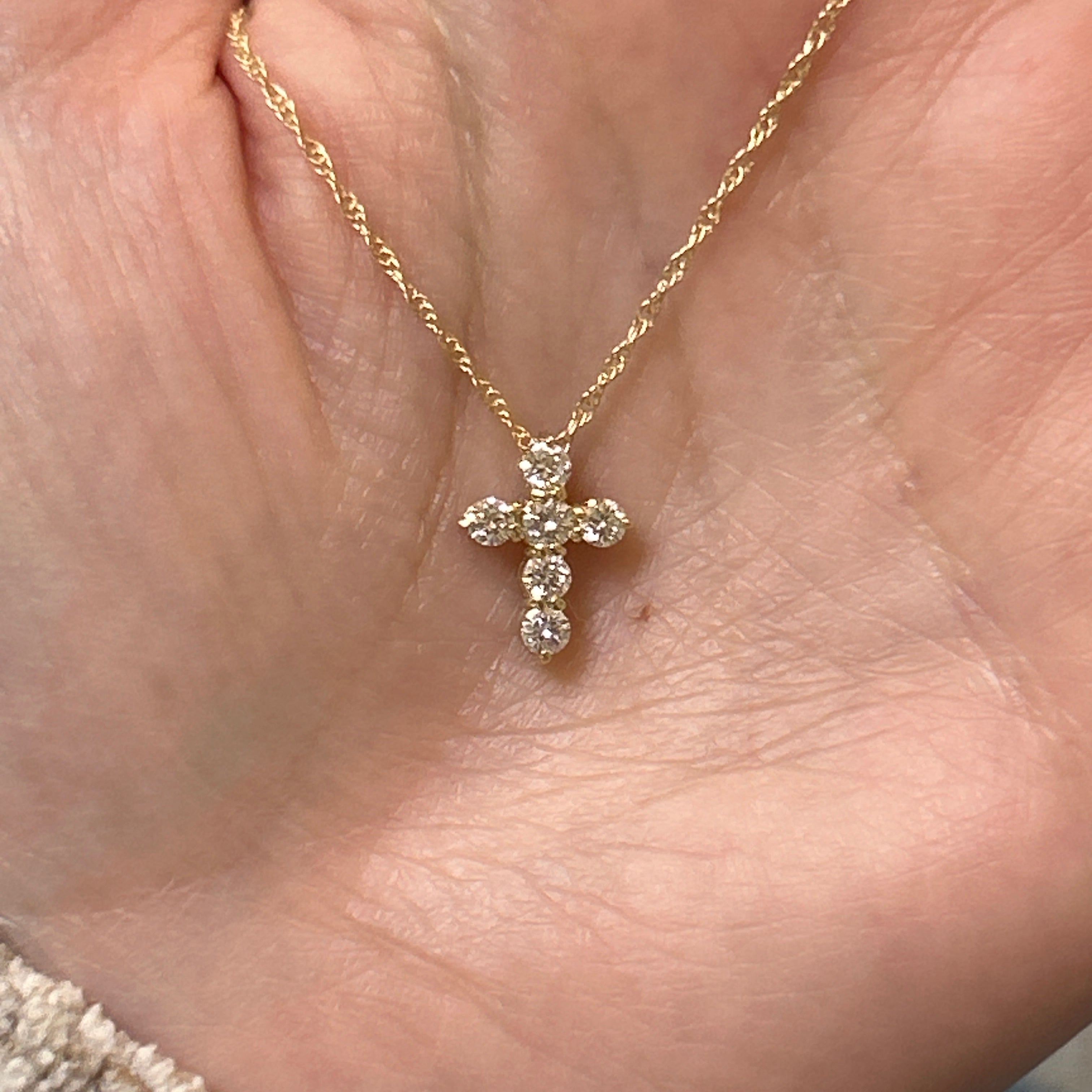 14K Yellow Gold No Bail Cross Pendant with 0.45 Carat Total Weight of Natural Diamonds