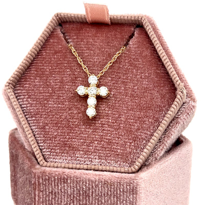 14K Yellow Gold No Bail Cross Pendant with 0.45 Carat Total Weight of Natural Diamonds