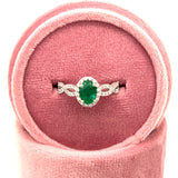 WJS Custom Set 14K White Gold 0.25 Carat Total Weight Diamonds and 0.78CT Oval Emerald Ring