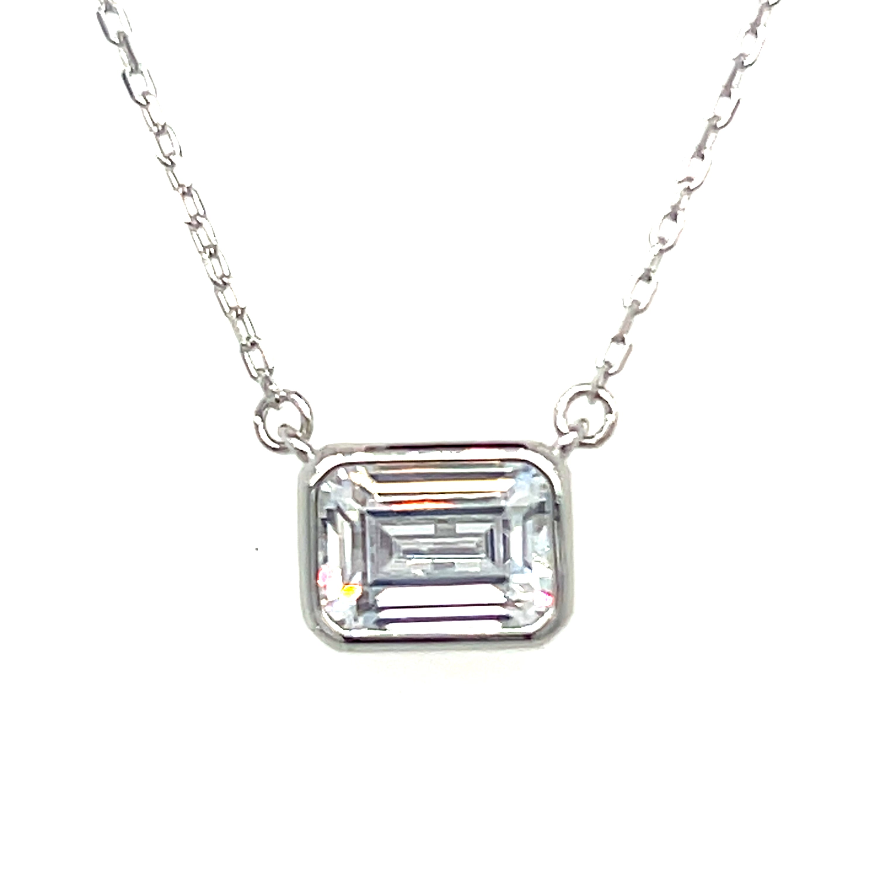Sterling Silver Rectangle Bezel-Set Cubic Zirconia Necklace