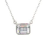 Sterling Silver Rectangle Bezel-Set Cubic Zirconia Necklace