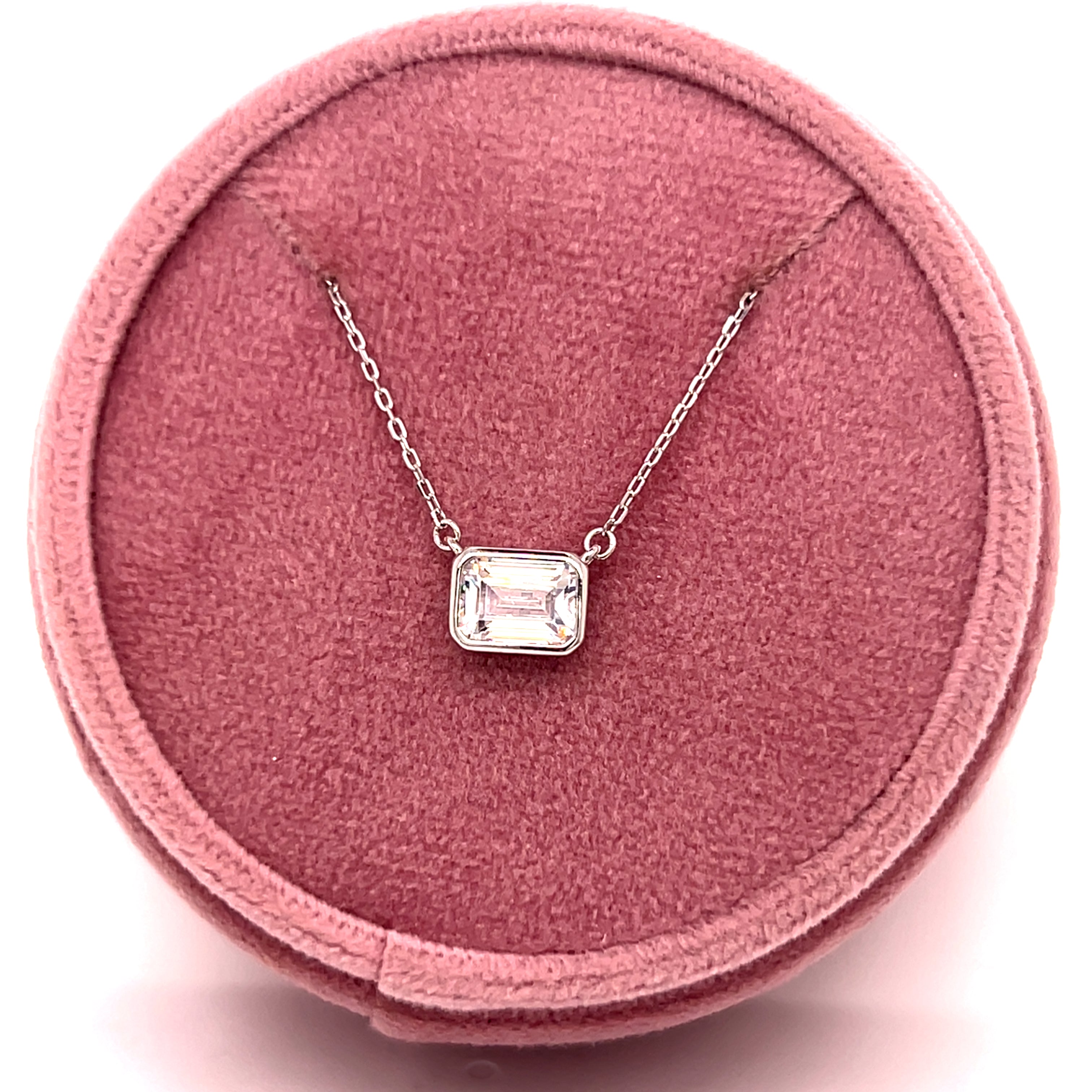 Sterling Silver Rectangle Bezel-Set Cubic Zirconia Necklace