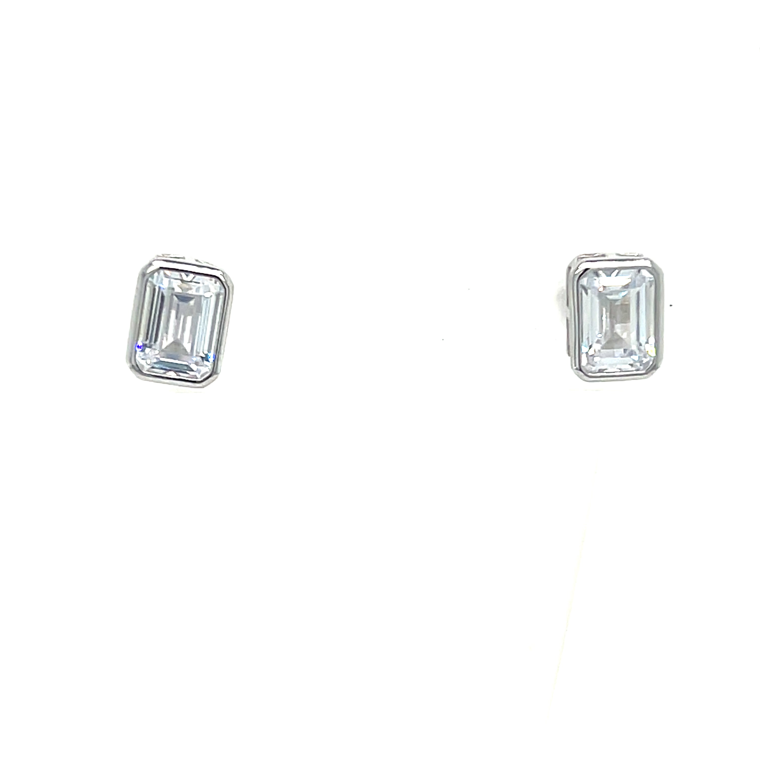 Sterling Silver Rectangle CZ Earrings