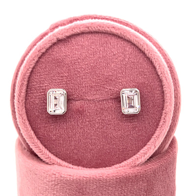 Sterling Silver Rectangle CZ Earrings