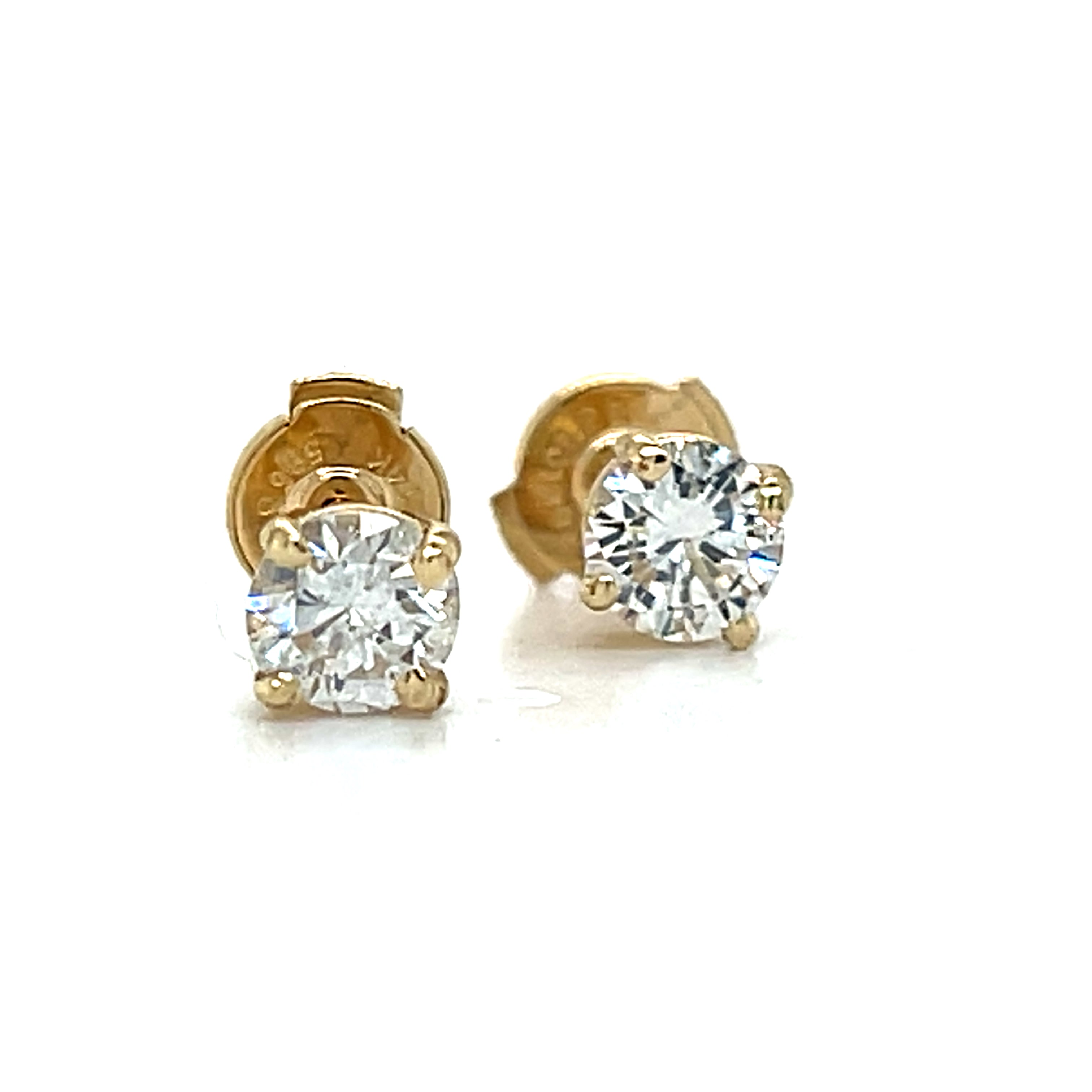 WJS Set 14K Yellow Gold 1.20 Carat Diamond Studs with Locking Backs