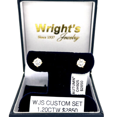 WJS Set 14K Yellow Gold 1.20 Carat Diamond Studs with Locking Backs
