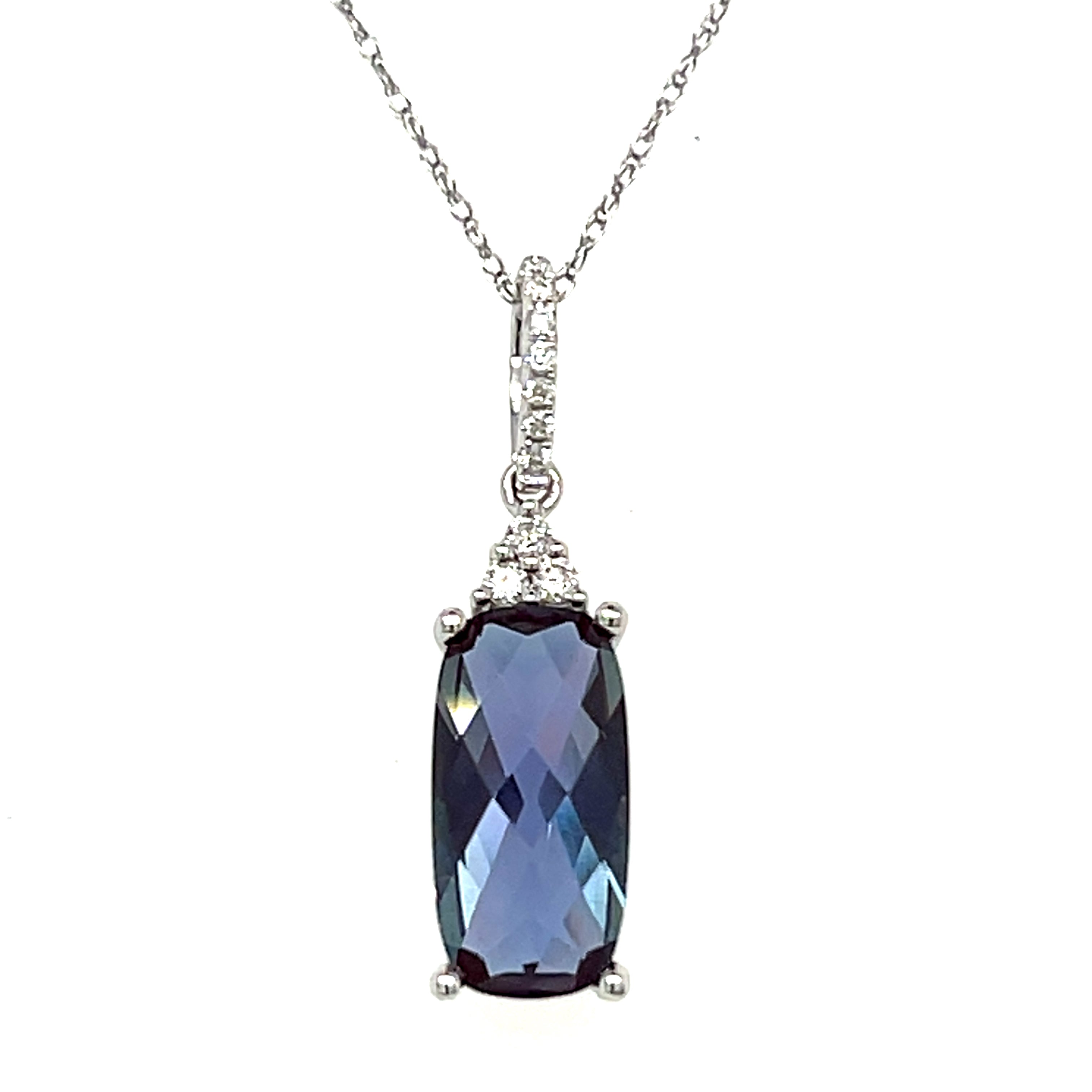 14K White Gold 6X12mm 2.77CT Lab Alexandrite and 0.055 Carat Total Weight (10) Diamond Pendant
