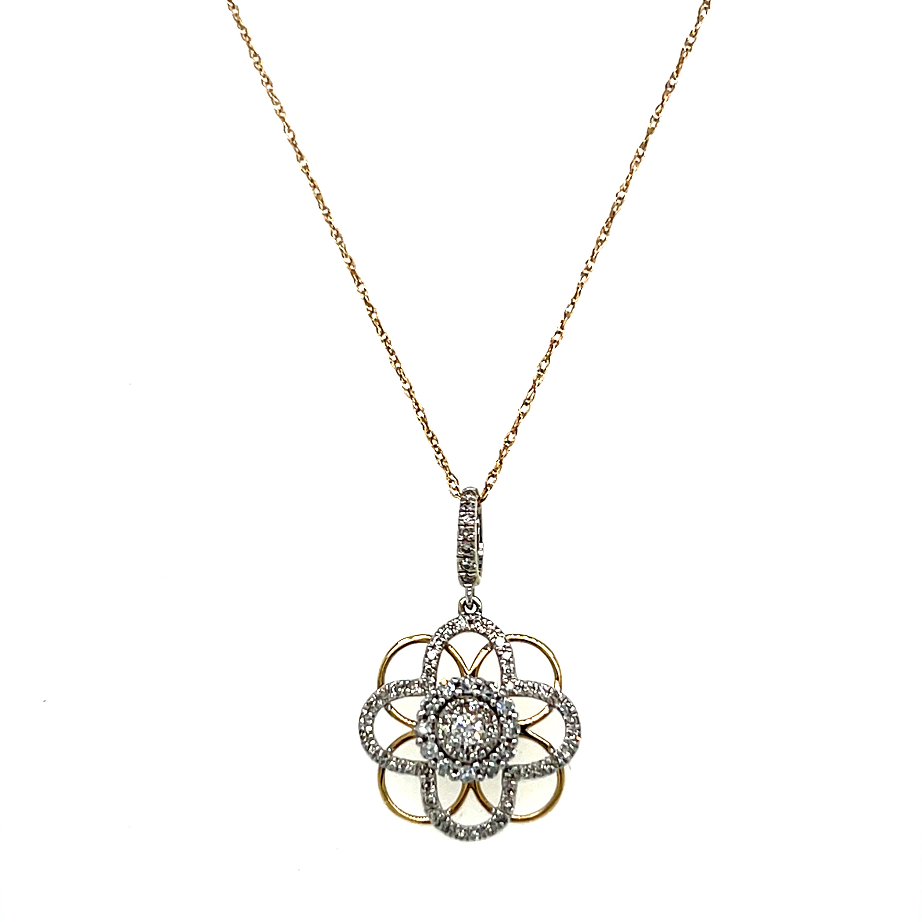 14K White and Yellow Gold 1/4 Carat Total Weight Diamond Pendant Necklace