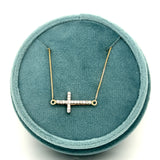 10K Yellow Gold 1/10 Carat Total Weight Diamond Sideways Cross Necklace