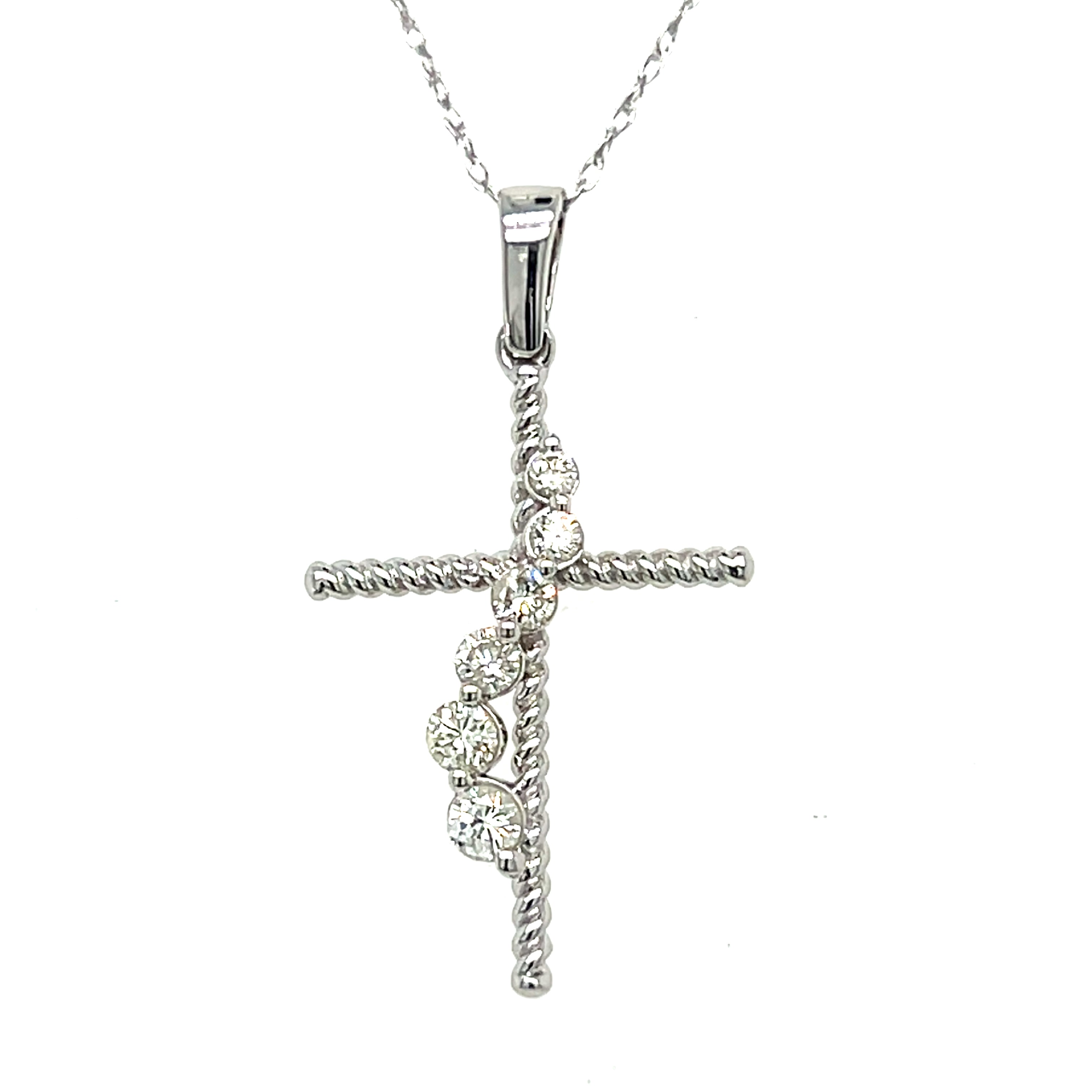 10K White Gold 1/5 Carat Total Weight Diamond Cross Necklace