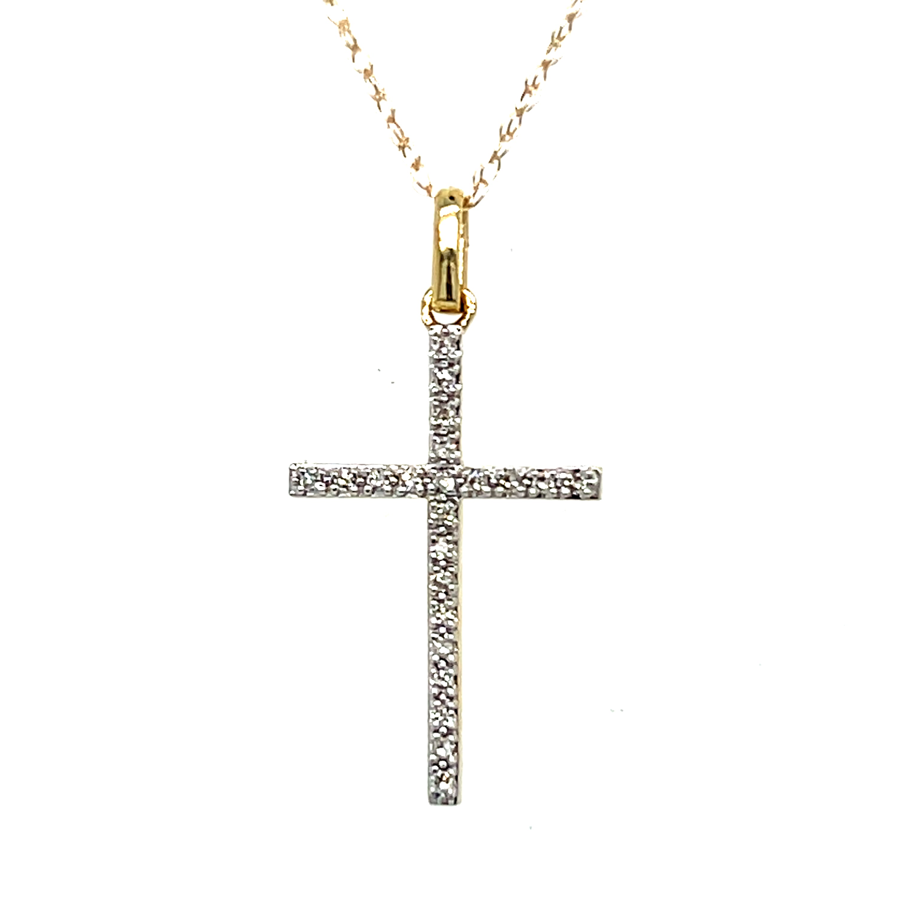 10K Yellow Gold 0.06 Carat Total Weight Diamond Cross Necklace