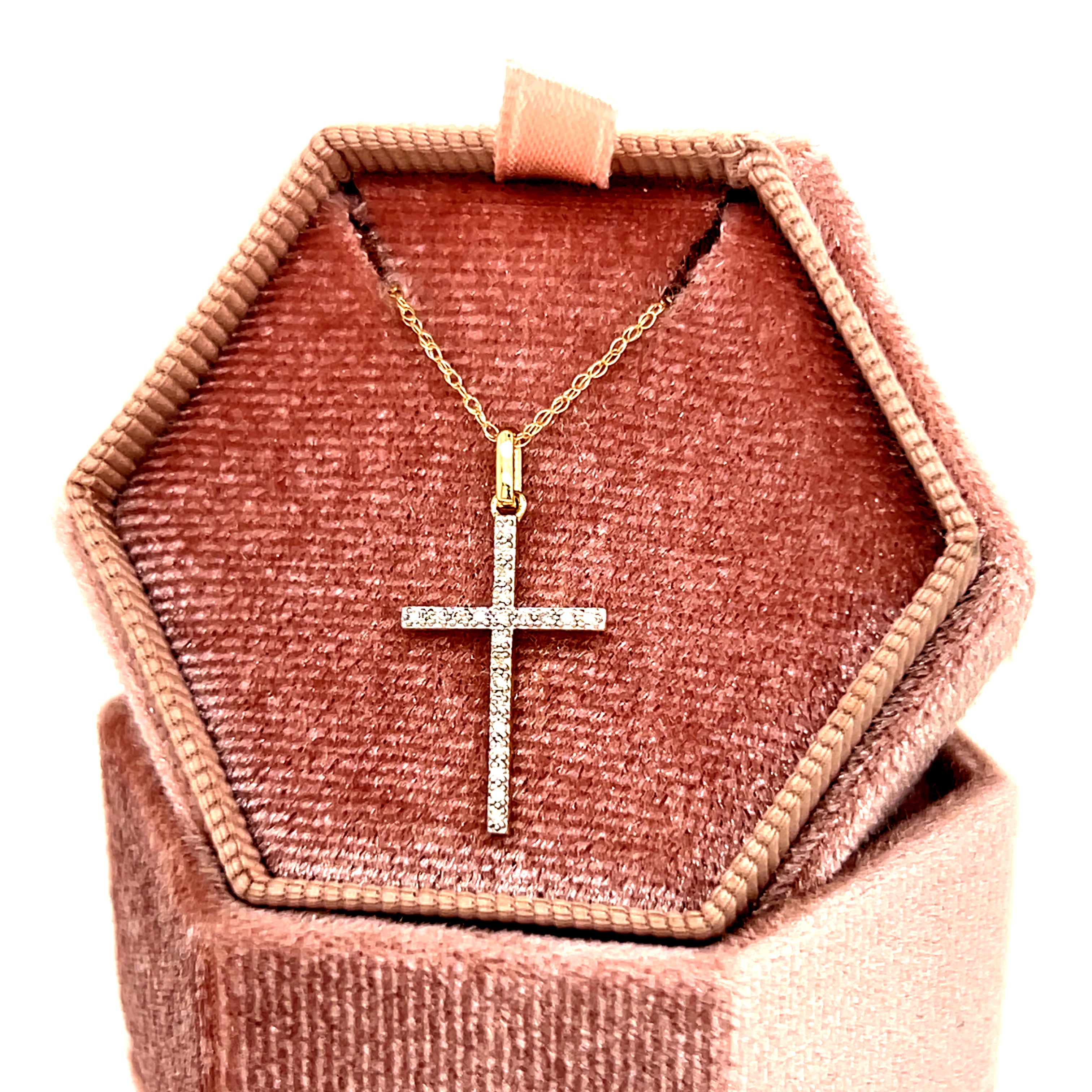 10K Yellow Gold 0.06 Carat Total Weight Diamond Cross Necklace