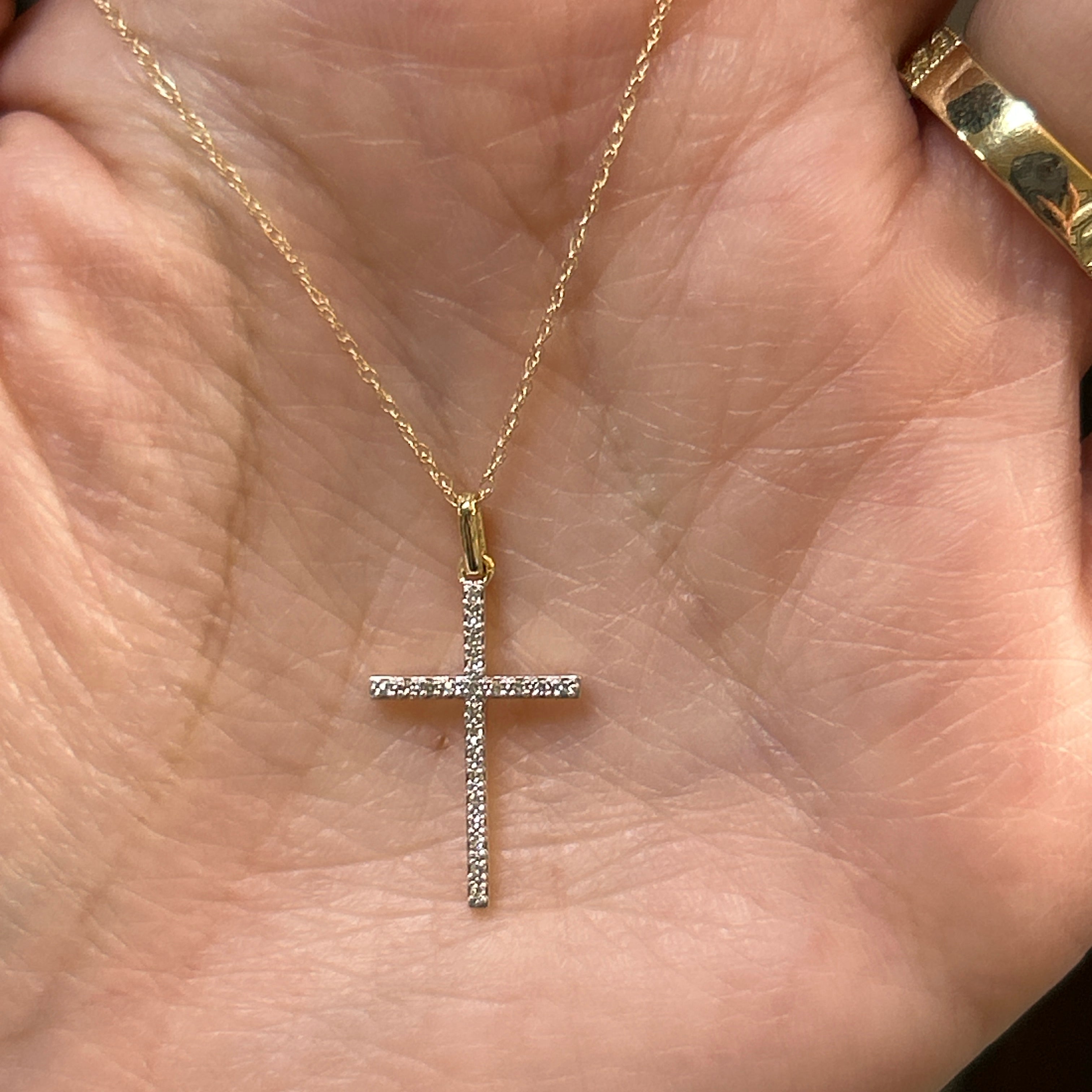 10K Yellow Gold 0.06 Carat Total Weight Diamond Cross Necklace