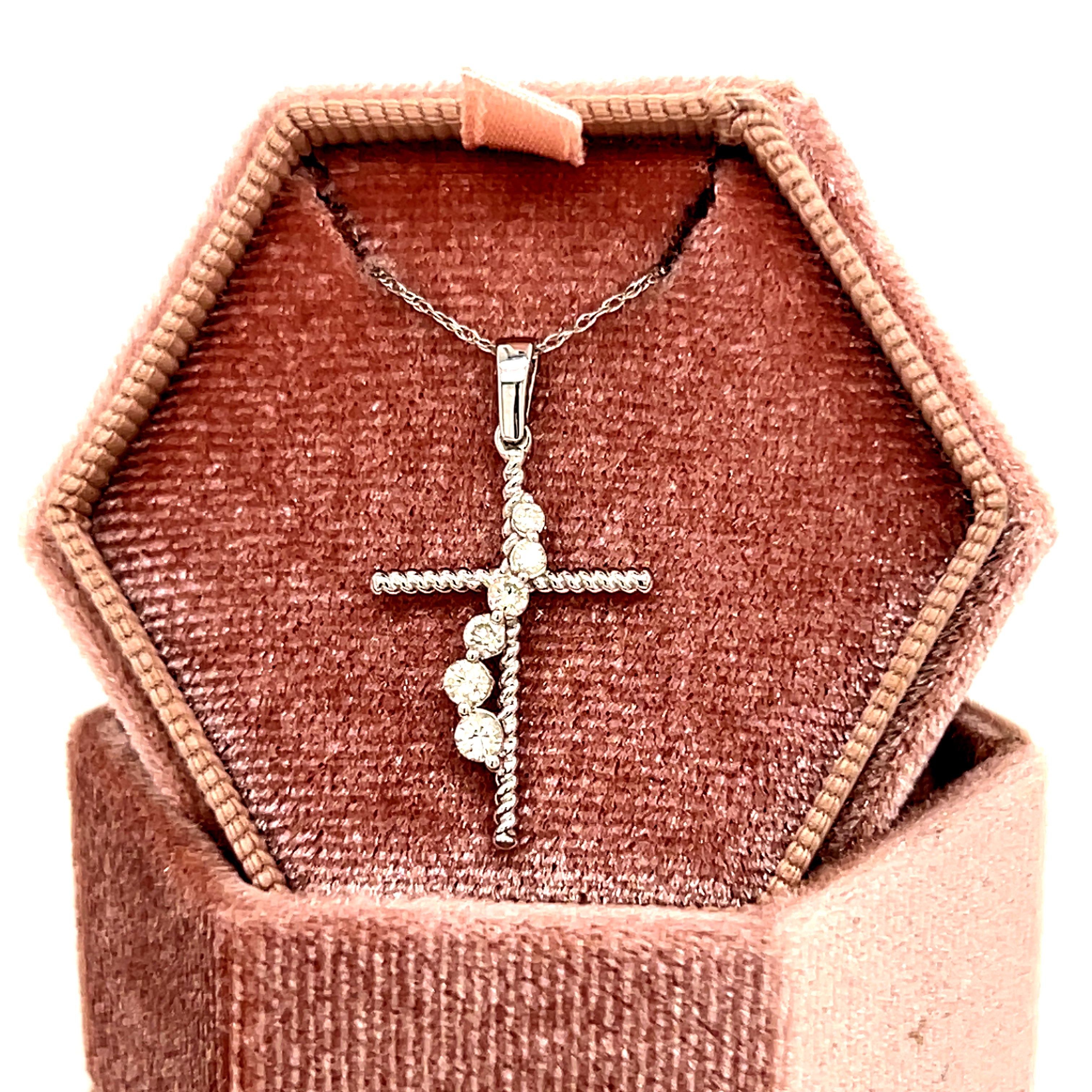 10K White Gold 1/5 Carat Total Weight Diamond Cross Necklace