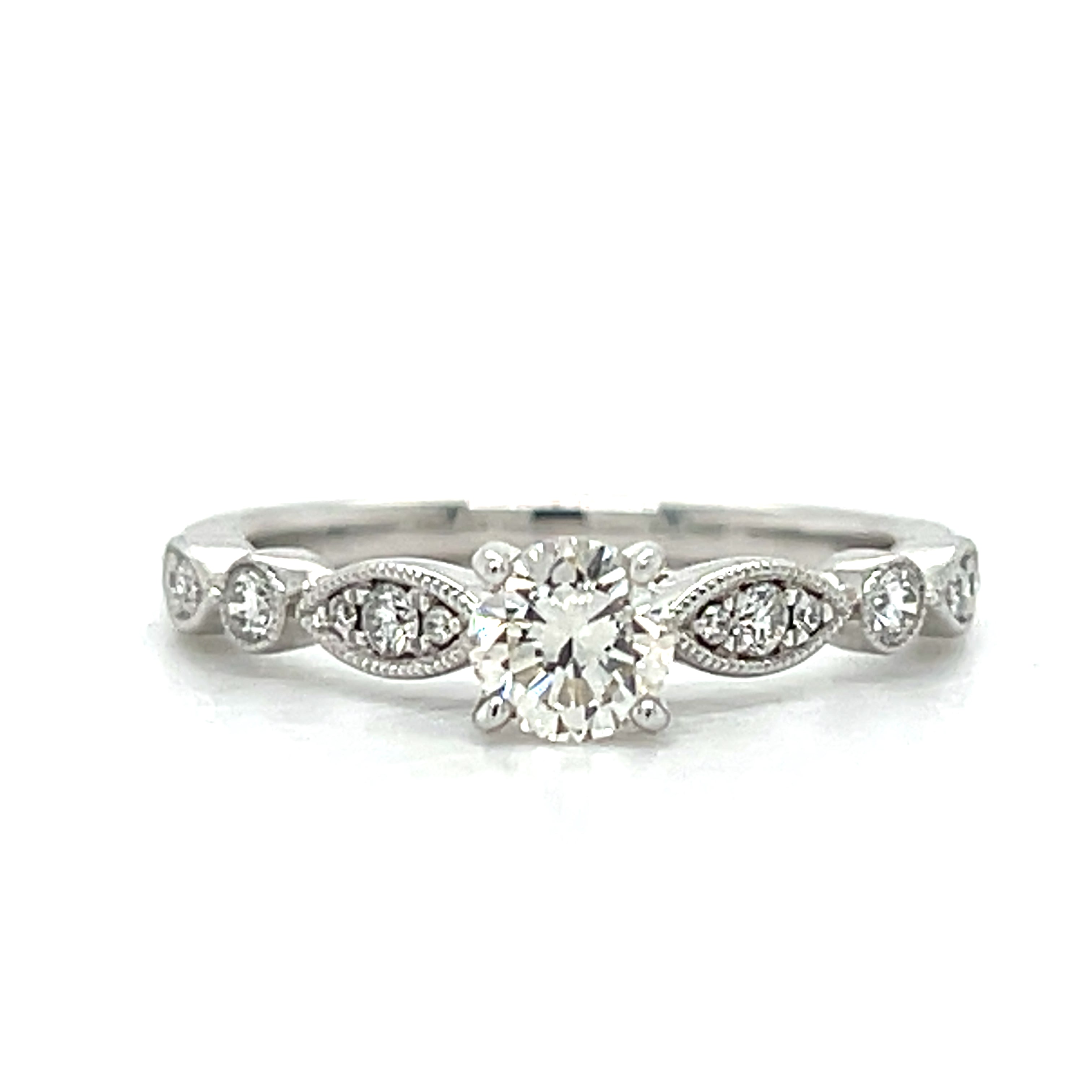 "Adrian"  WJS Set 14K White Gold 0.67 Carat Total Weight (13 Brilliant Round) Diamond including 0.50CT Center Diamond Engagement Ring