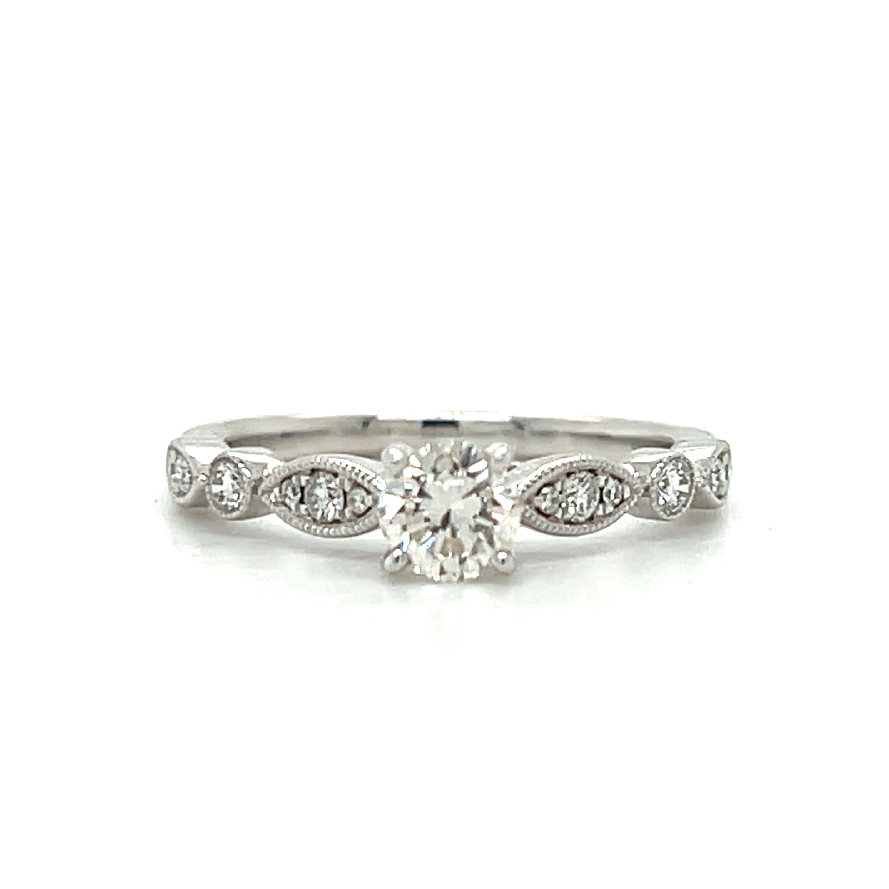 "Adrian"  WJS Set 14K White Gold 0.67 Carat Total Weight (13 Brilliant Round) Diamond including 0.50CT Center Diamond Engagement Ring