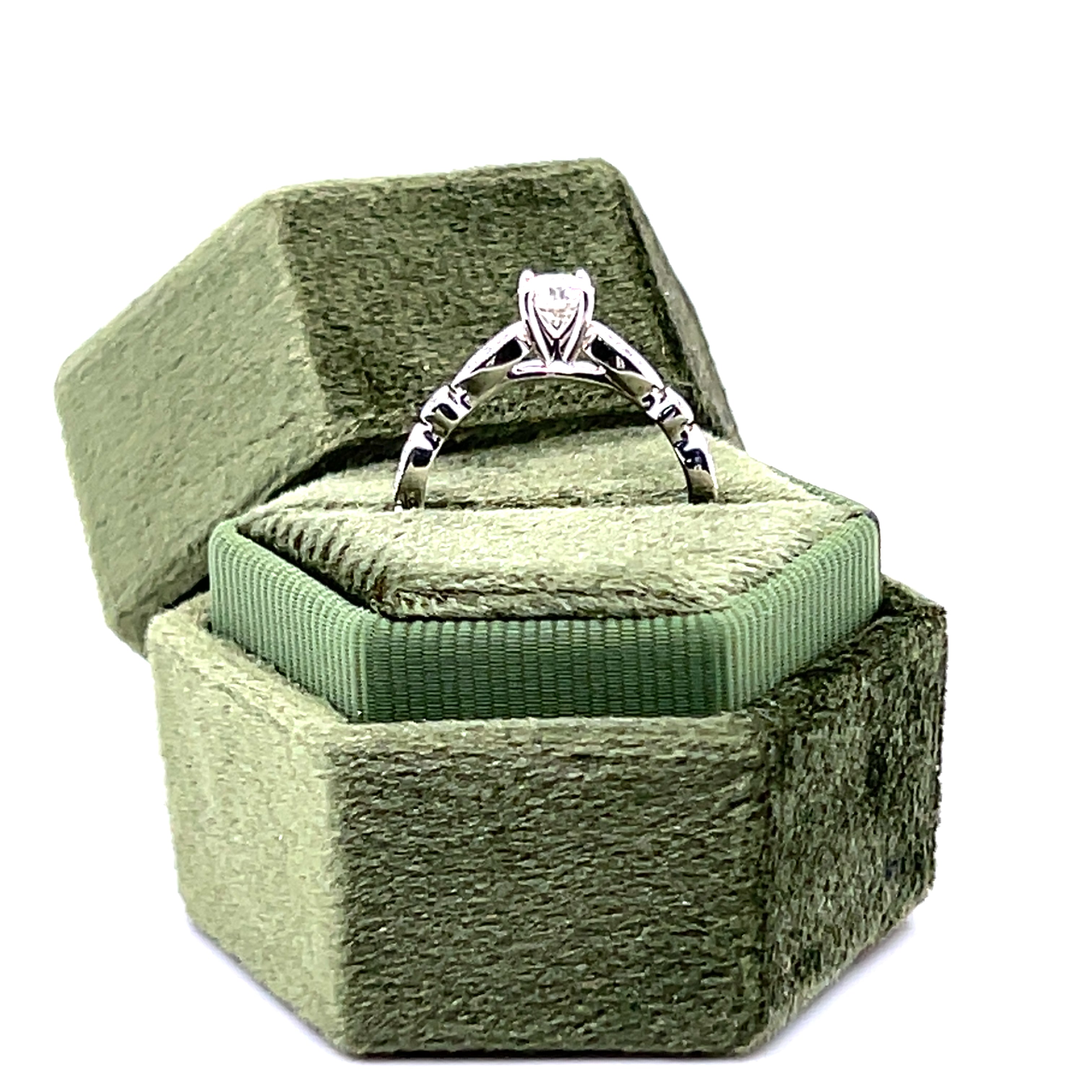 "Adrian"  WJS Set 14K White Gold 0.67 Carat Total Weight (13 Brilliant Round) Diamond including 0.50CT Center Diamond Engagement Ring