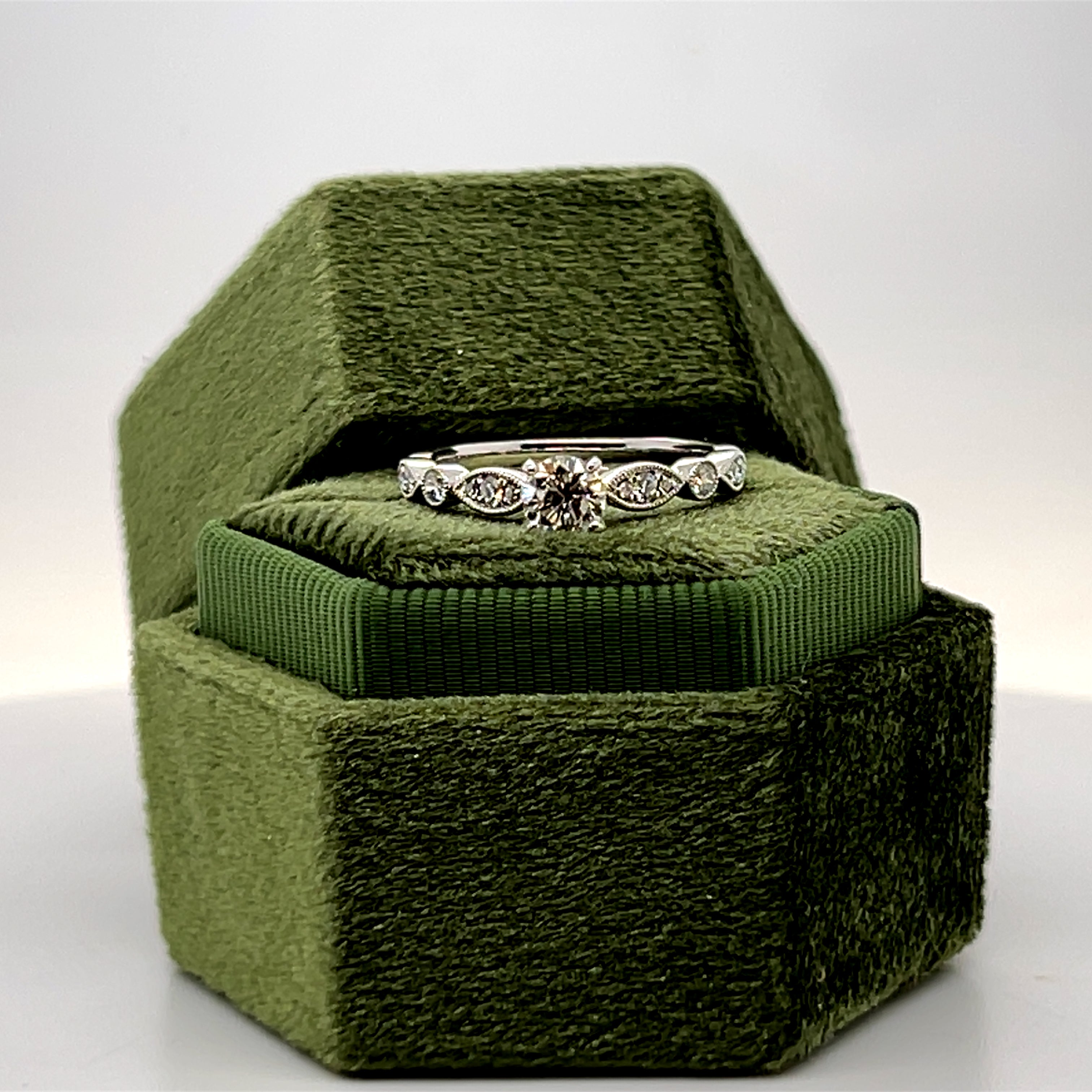 "Adrian"  WJS Set 14K White Gold 0.67 Carat Total Weight (13 Brilliant Round) Diamond including 0.50CT Center Diamond Engagement Ring