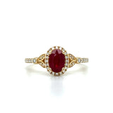 14K Yellow Gold 0.82CT 5x7mm Oval Ruby and 0.24 Carat Total Weight (42) Diamond Ring