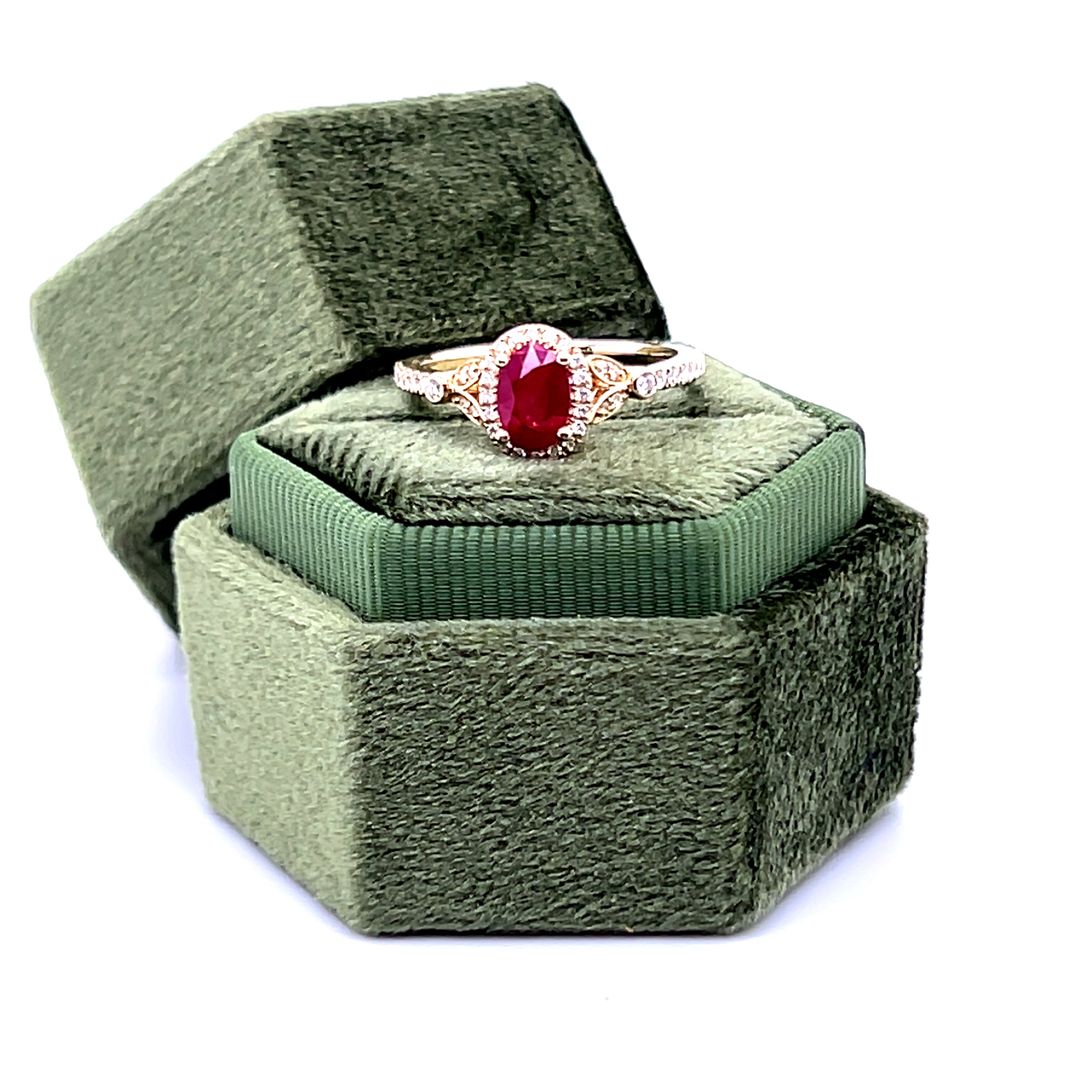 14K Yellow Gold 0.82CT 5x7mm Oval Ruby and 0.24 Carat Total Weight (42) Diamond Ring