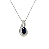 14K White Gold 0.49CT 4x6mm Oval Sapphire and 0.094 Carat Total Weight (18) Diamond Pendant