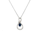 14K White Gold 0.19CT 3x4mm Oval Sapphire and 0.034 Carat Total Weight Diamond Infinity Style Pendant