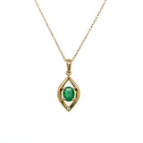 14K Yellow Gold 0.25CT 4x5mm Oval Emerald and 0.007CT (1) Diamond Pear-Shaped Pendant