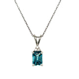 14K White Gold 1.25CT 5x7mm Emerald Cut Blue Zircon and 0.035 Carat Total Weight (3) Diamond Pendant