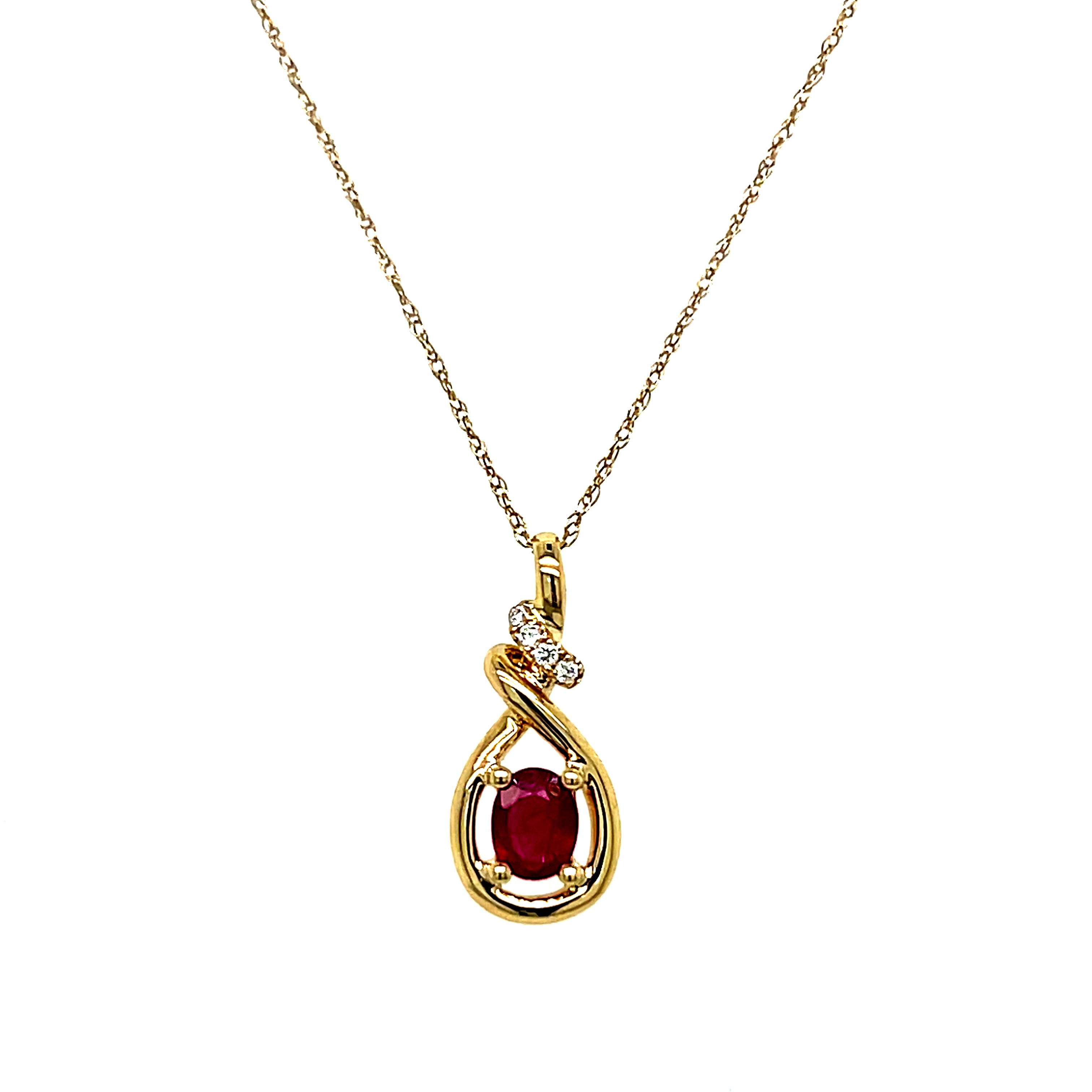 14K Yellow Gold 0.34CT 4x5mm Oval Ruby and 0.02 Carat Total Weight (4) Diamond Pendant
