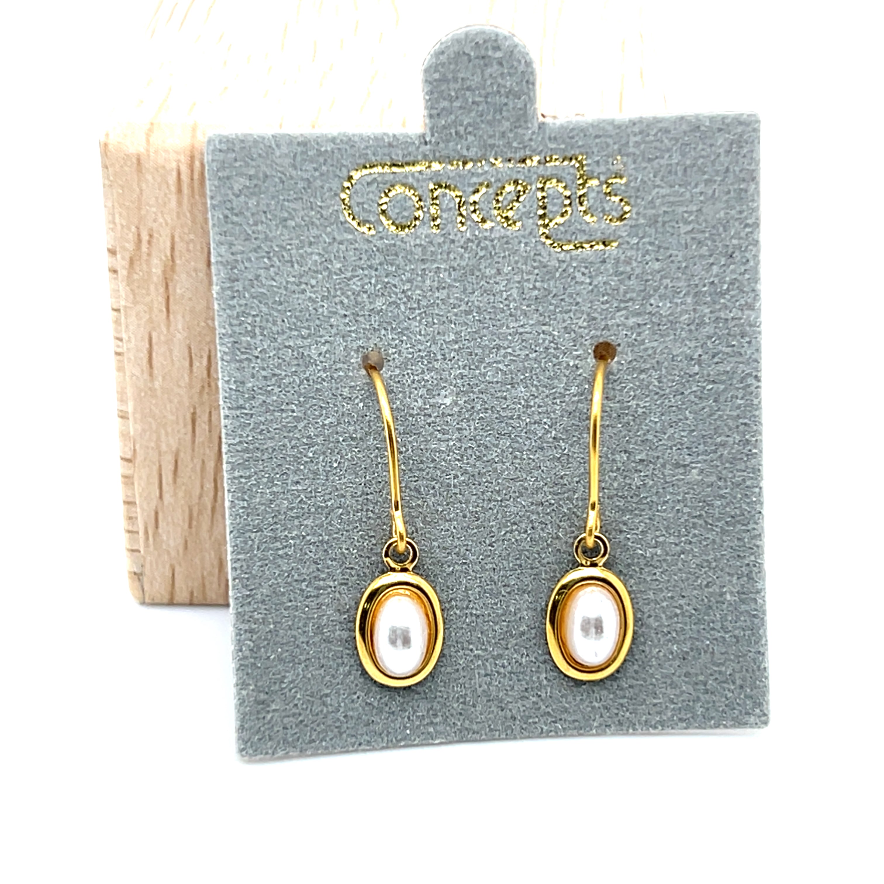 Concepts Gold-Tone ~22x6mm Simulated Pearl Fishhook Allergy Free Earrings