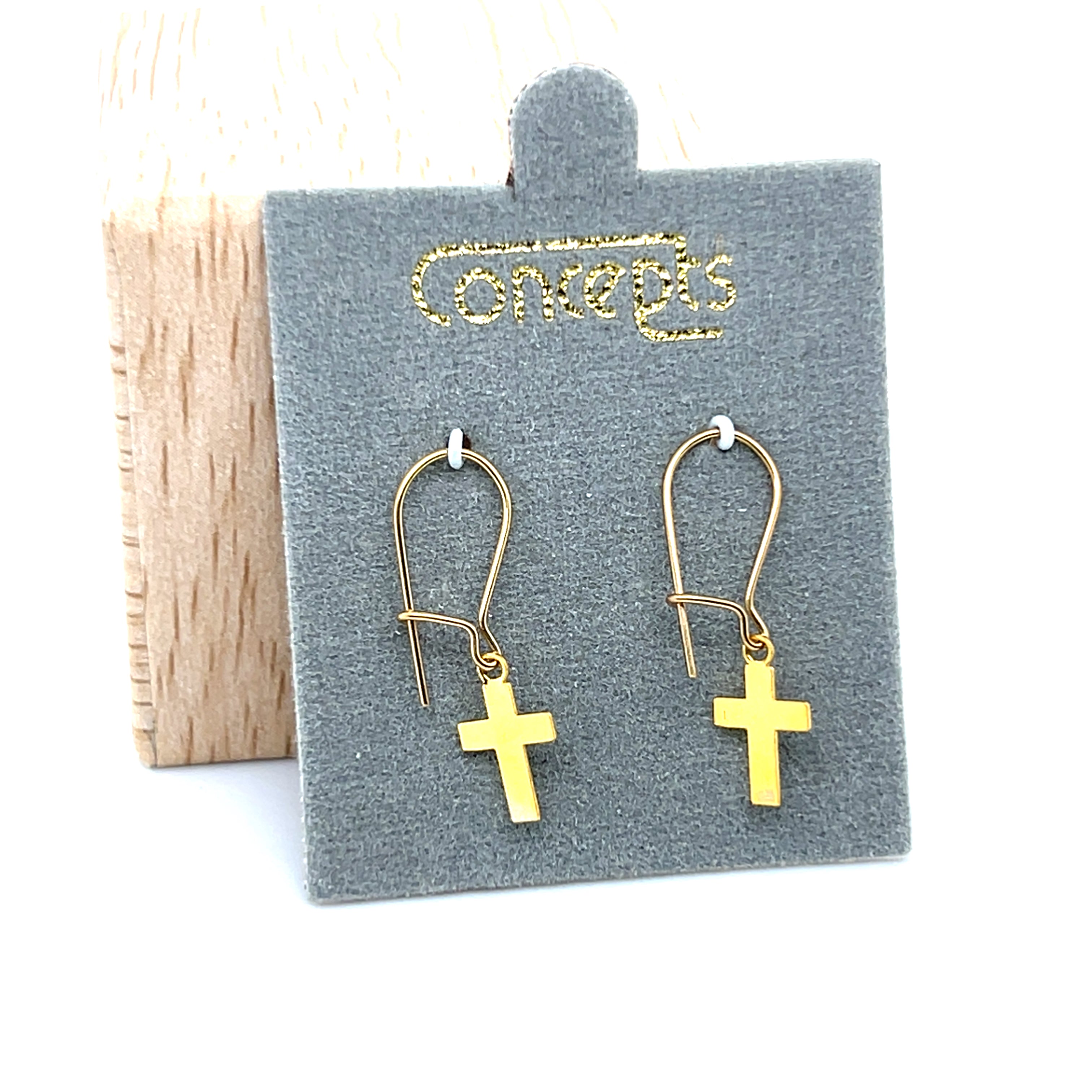 Concepts Gold-Tone Cross SK Allergy Free Earrings