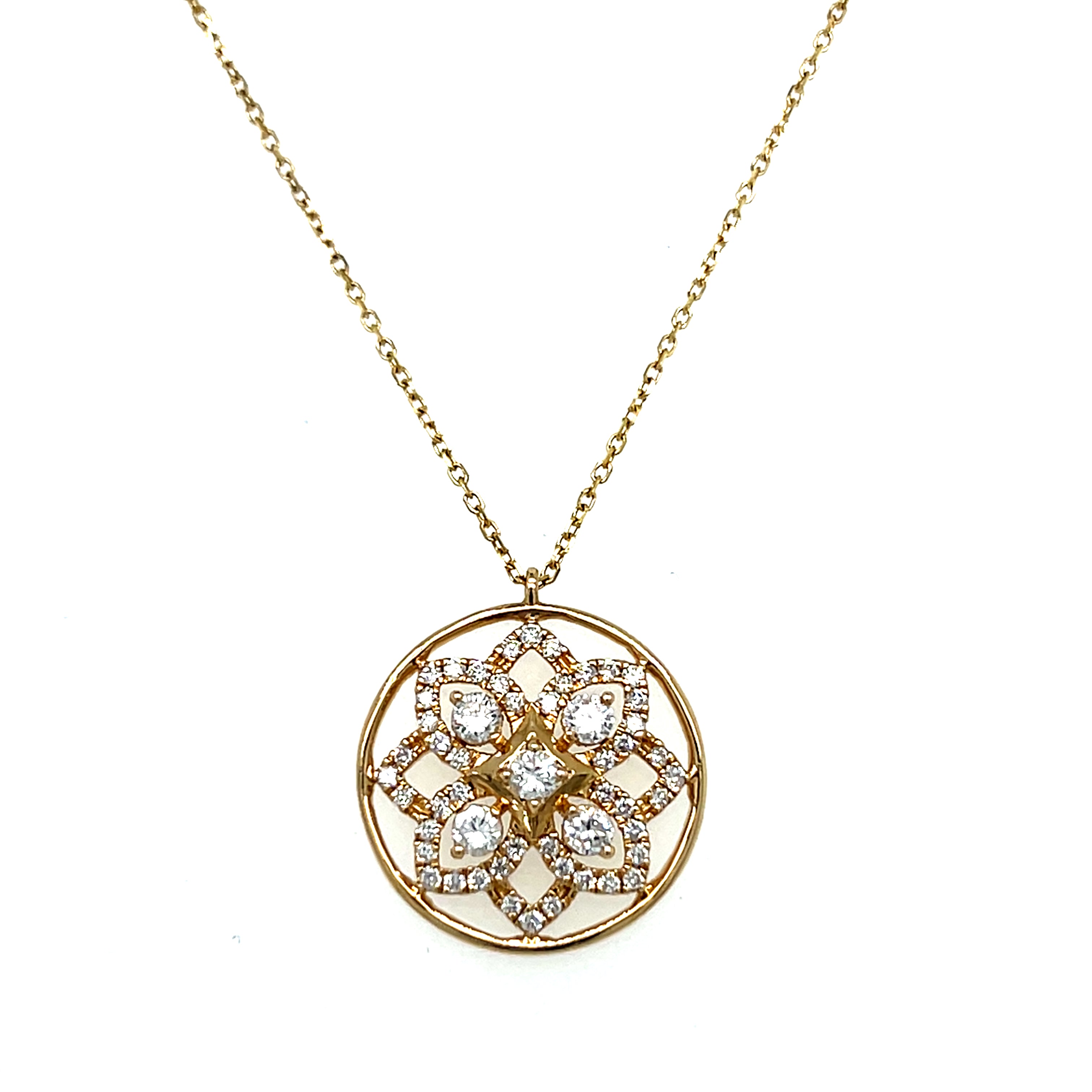 14K Yellow Gold 1/2 Carat Total Weight (53) Diamond Mandala Pendant