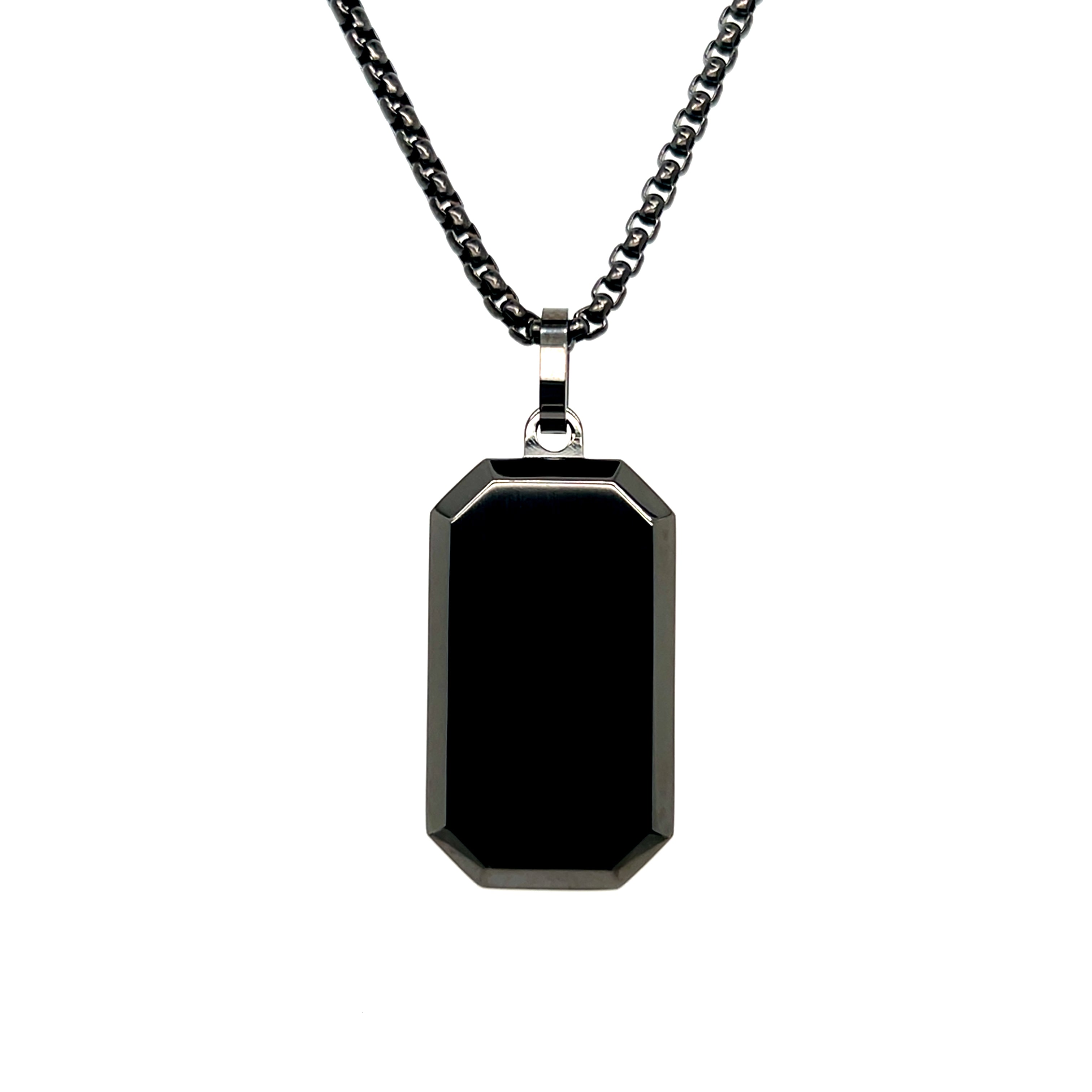 Stainless Steel Gunmetal-IP Brushed and Polished Octagon Dog Tag Necklace 22"