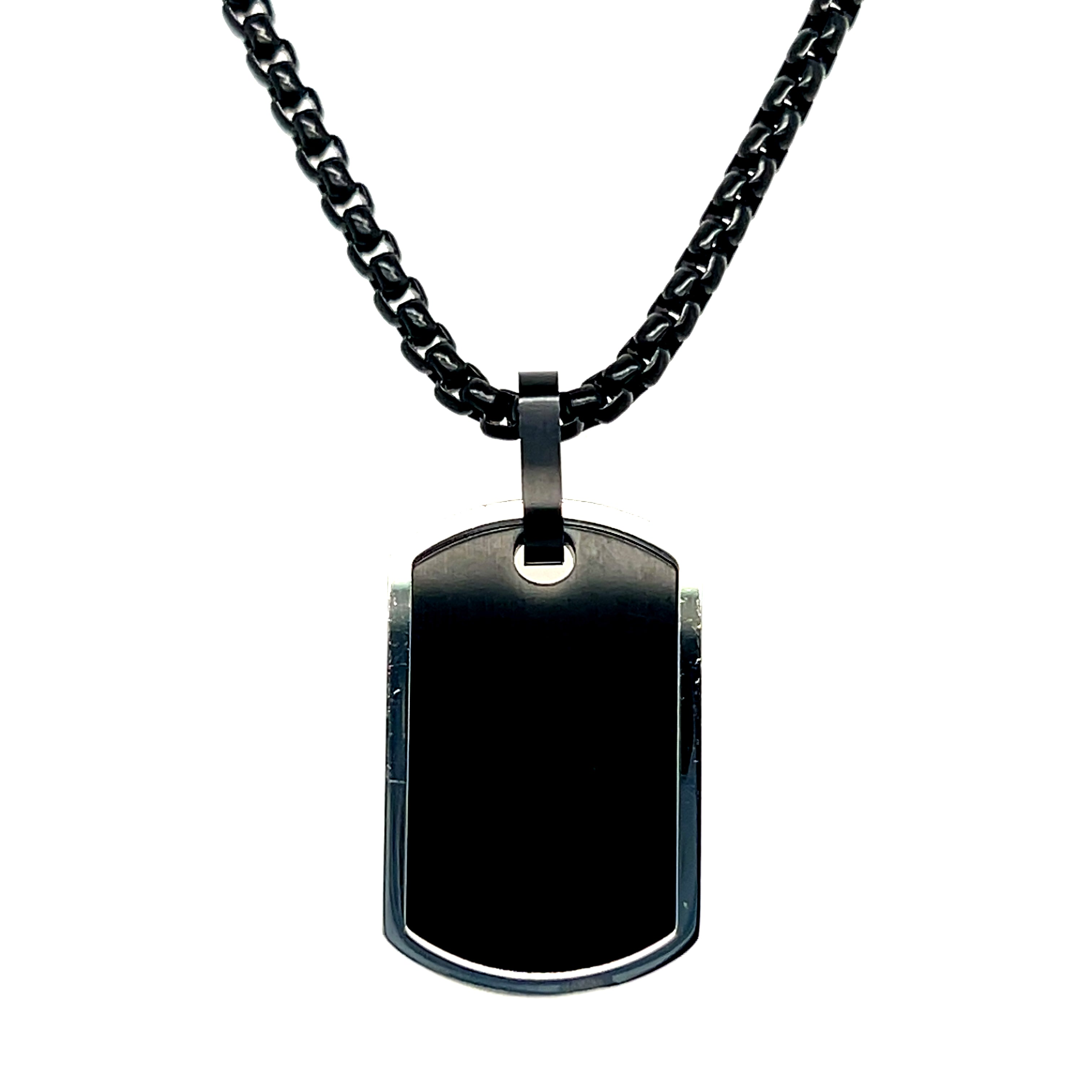 Stainless Steel Black-IP Matte and Polished Dog Tag Necklace 22"