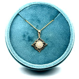 10K Yellow Gold 0.10 Carat Total Weight Round Cluster Natural Diamond Open Heart Halo Pendant with Chain
