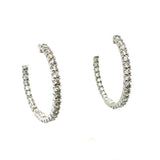 10K White Gold 6.2g 2.00 Carat Total Weight Round Brilliant Cut Natural Diamond Inside-Outside Push Release 1" Hoop Earrings