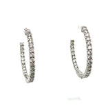 10K White Gold 6.2g 2.00 Carat Total Weight Round Brilliant Cut Natural Diamond Inside-Outside Push Release 1" Hoop Earrings