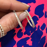 10K White Gold 6.2g 2.00 Carat Total Weight Round Brilliant Cut Natural Diamond Inside-Outside Push Release 1" Hoop Earrings