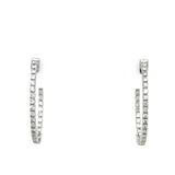 14K White Gold 4.2g 0.55 Carat Total Weight Round Brilliant Cut Natural Diamond Oval Shaped Push Release Inside-Outside 1" Hoop Earrings.